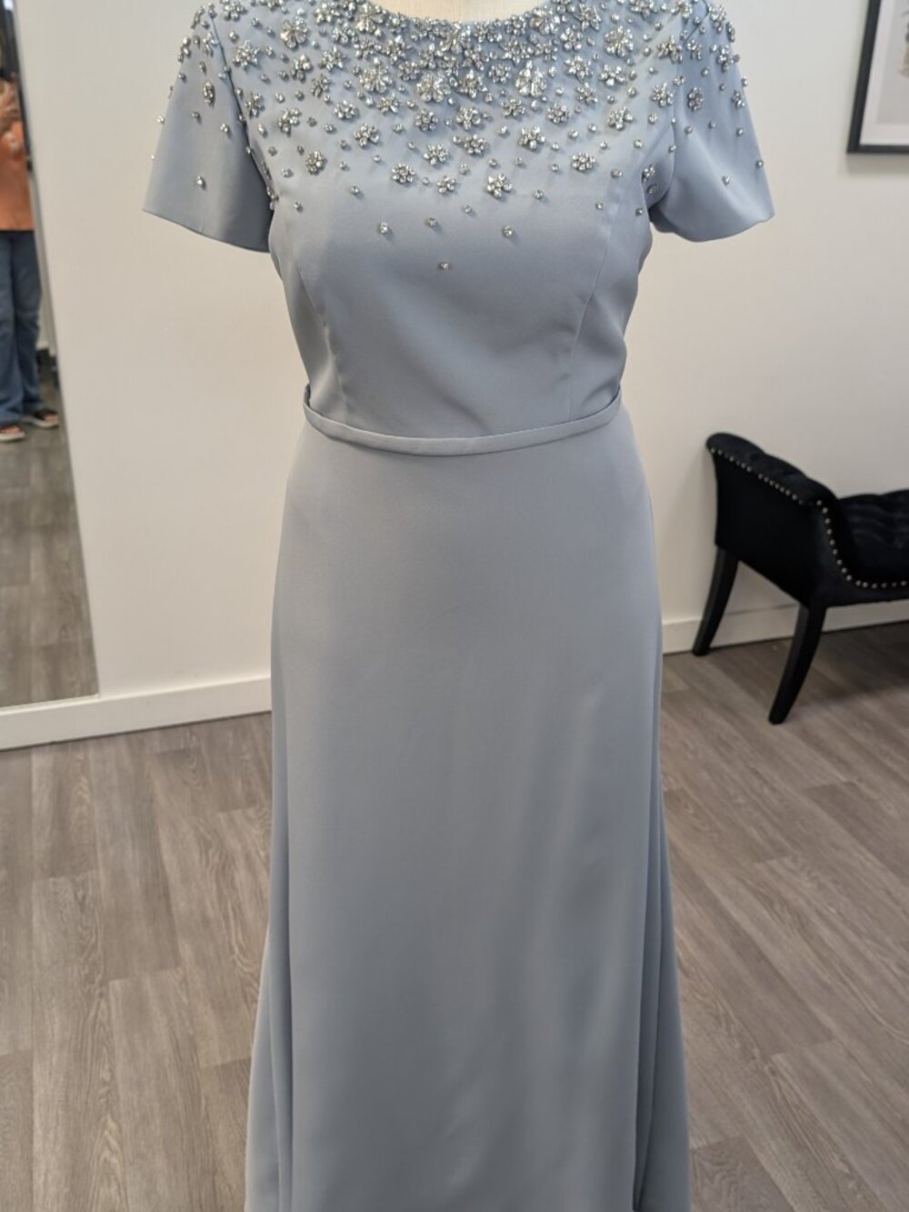 Mac Duggal #50038 size 14, fits 16, powder blue